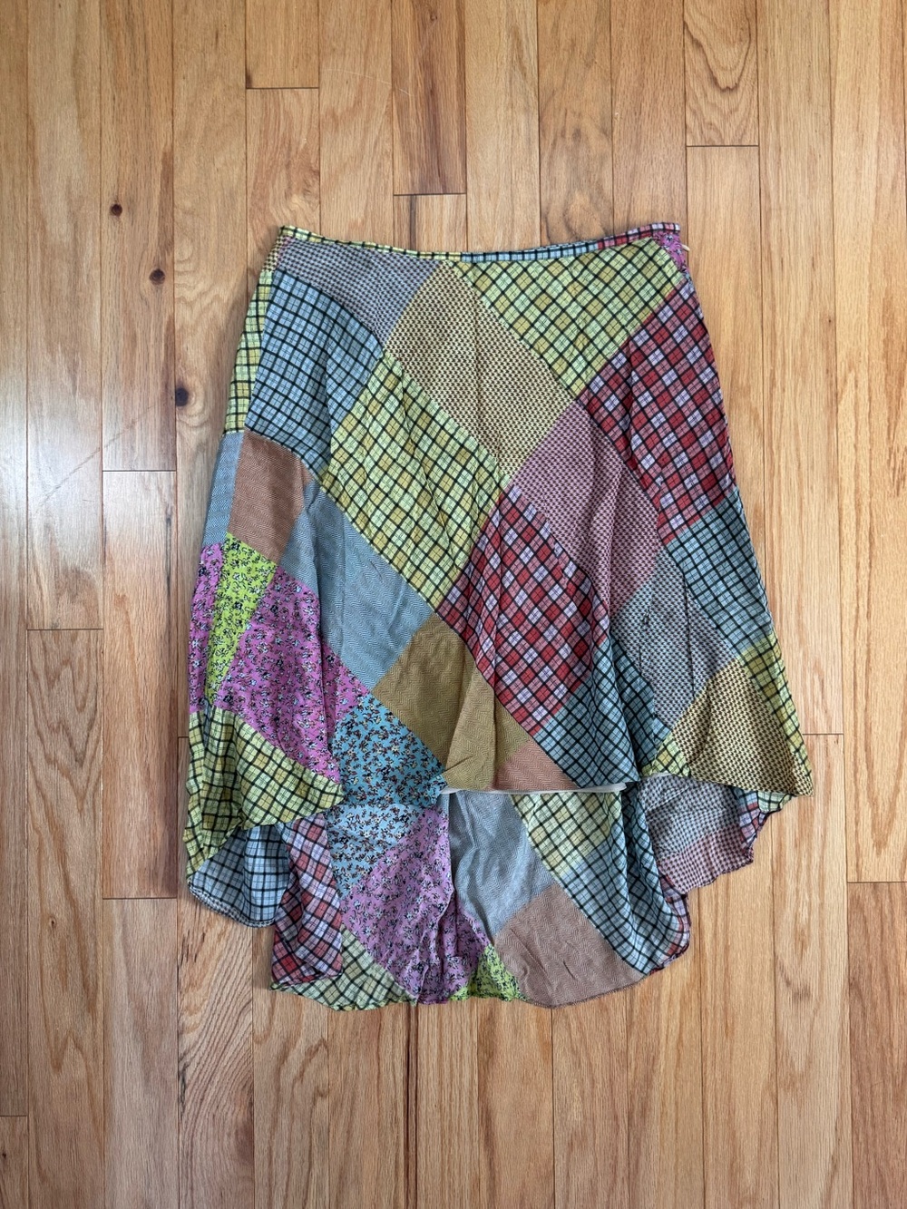 Sundance Patchwork Cotton Silk High Low Midi Skirt Multicolor Size 10